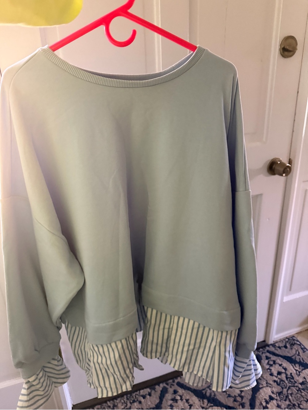 Anthropologie Layered Wedgwood Blue Sweatshirt with Striped Hem